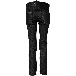 Black Washed Cotton Mid Waist Skinny Jeans