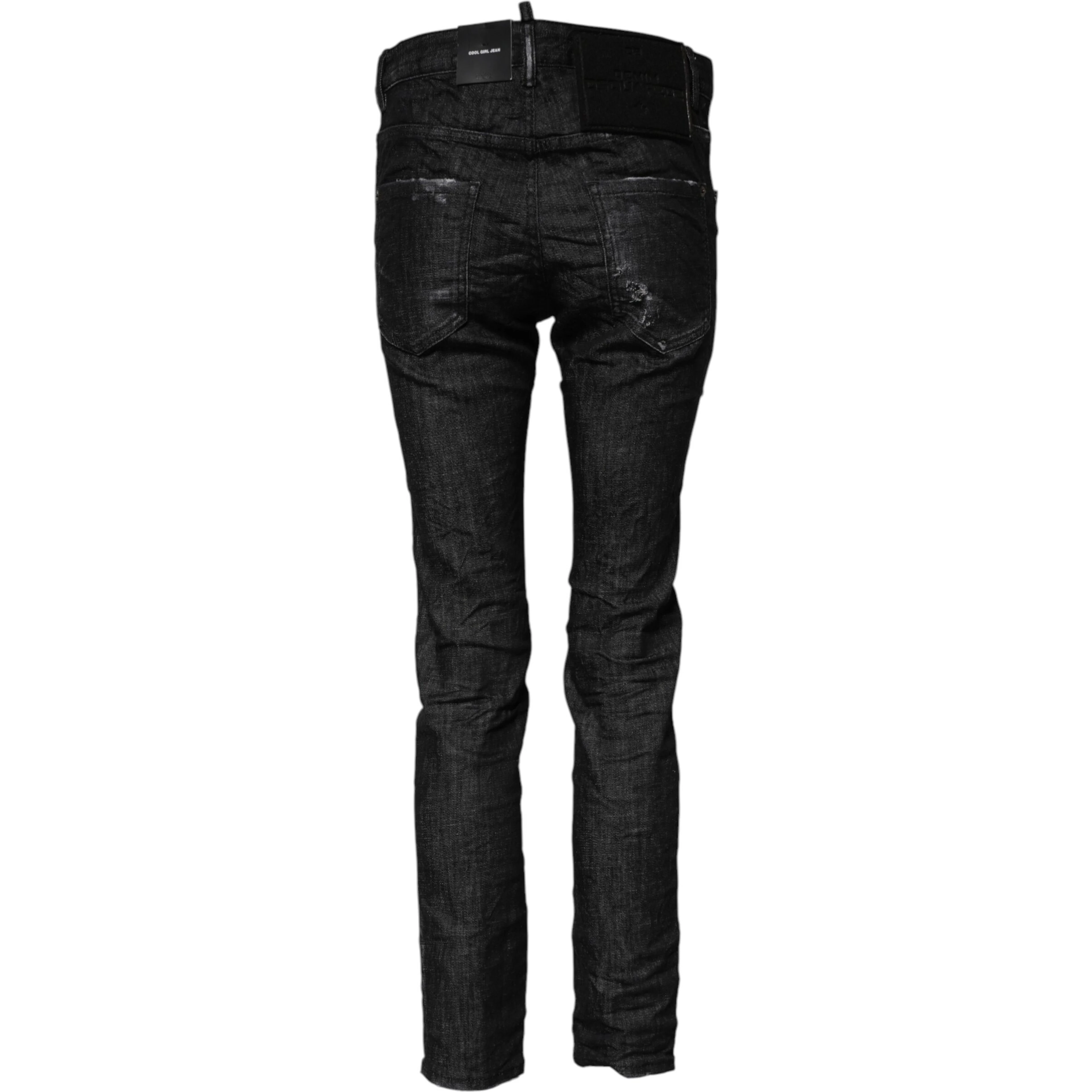 Black Washed Cotton Mid Waist Skinny Jeans