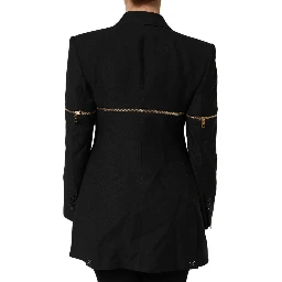 Black Wool Zipper Detailing Blazer Jacket