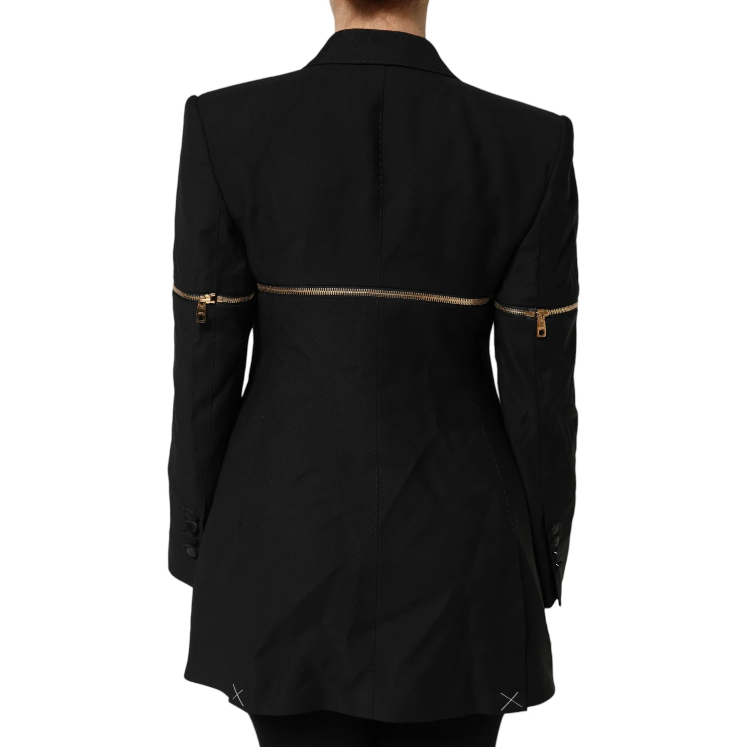 Black Wool Zipper Detailing Blazer Jacket