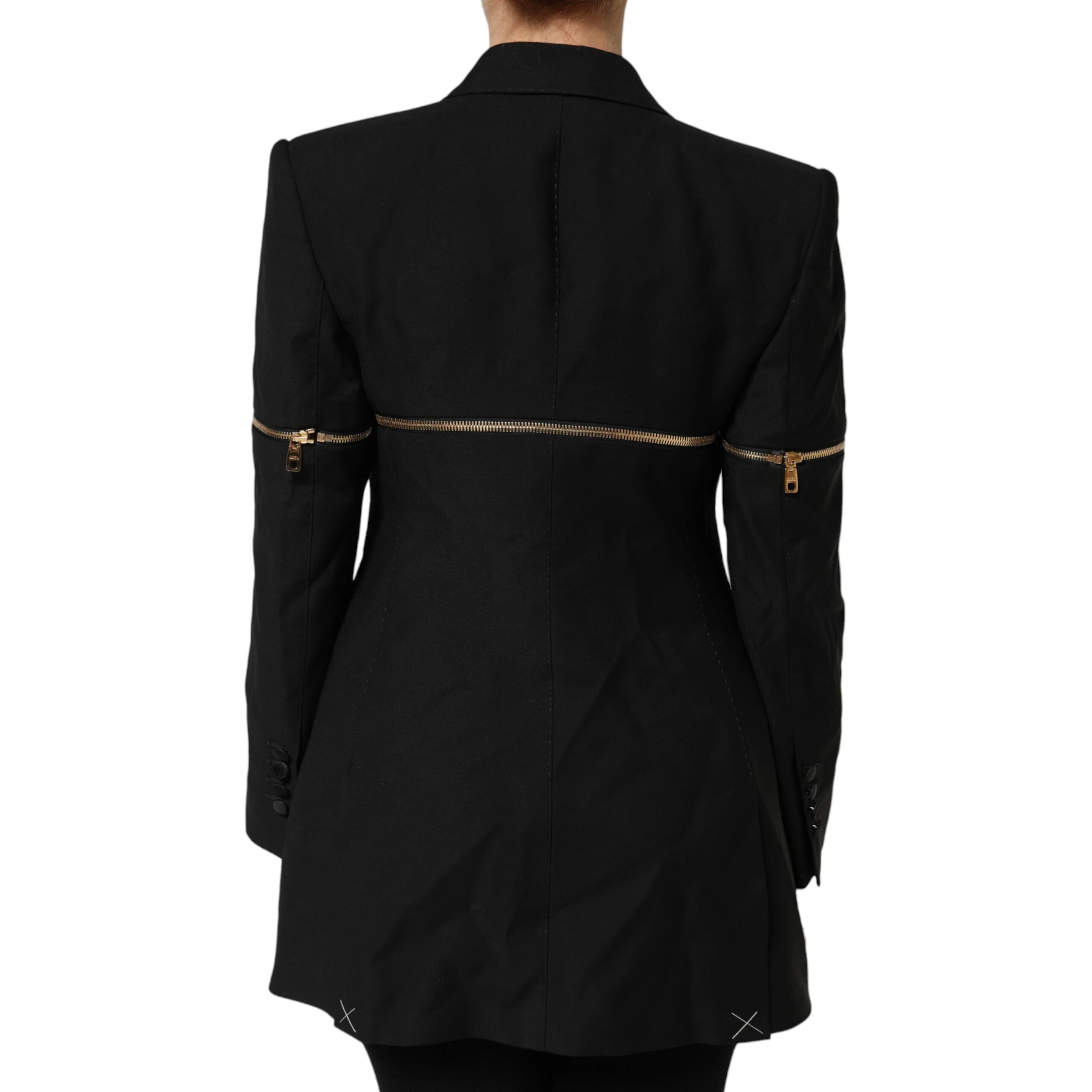 Black Wool Zipper Detailing Blazer Jacket