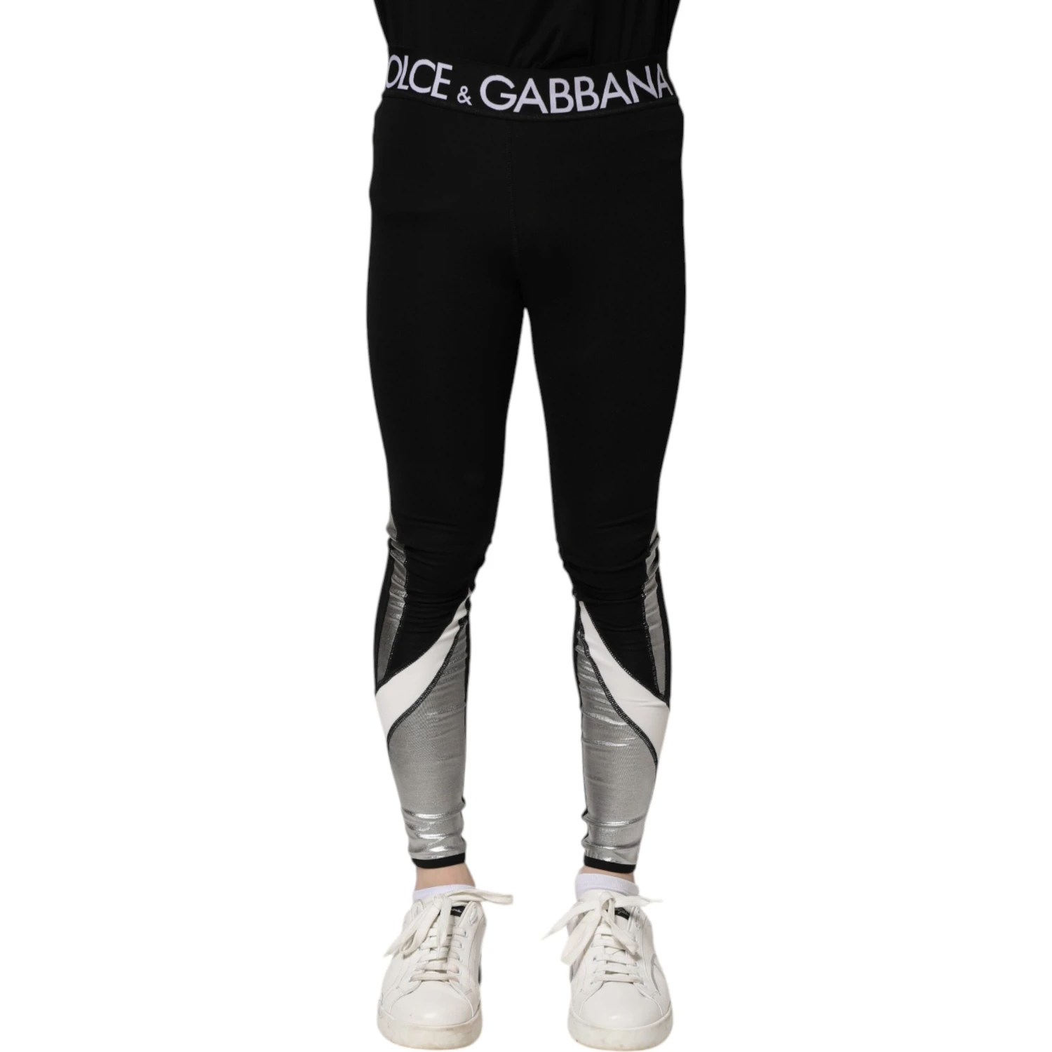 Black Silver Nylon Skinny Men Leggings Pants