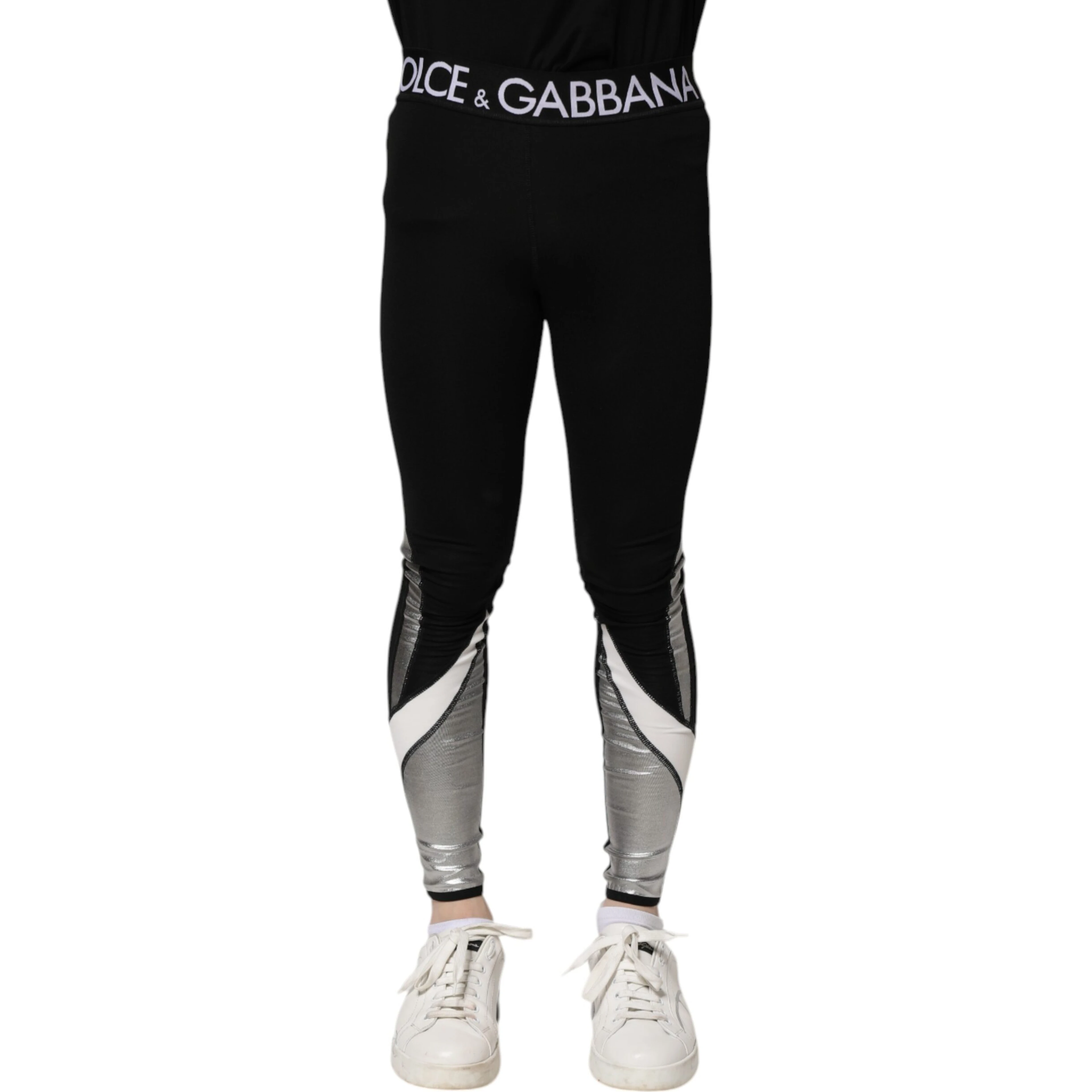 Black Silver Nylon Skinny Men Leggings Pants