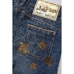 Blue Cotton Mid Waist Wide Leg Denim Jeans
