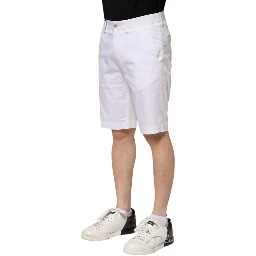White Cotton Stretch Men Denim Bermuda Shorts