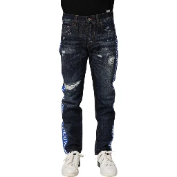 Dark Blue Tattered Skinny Denim Jeans