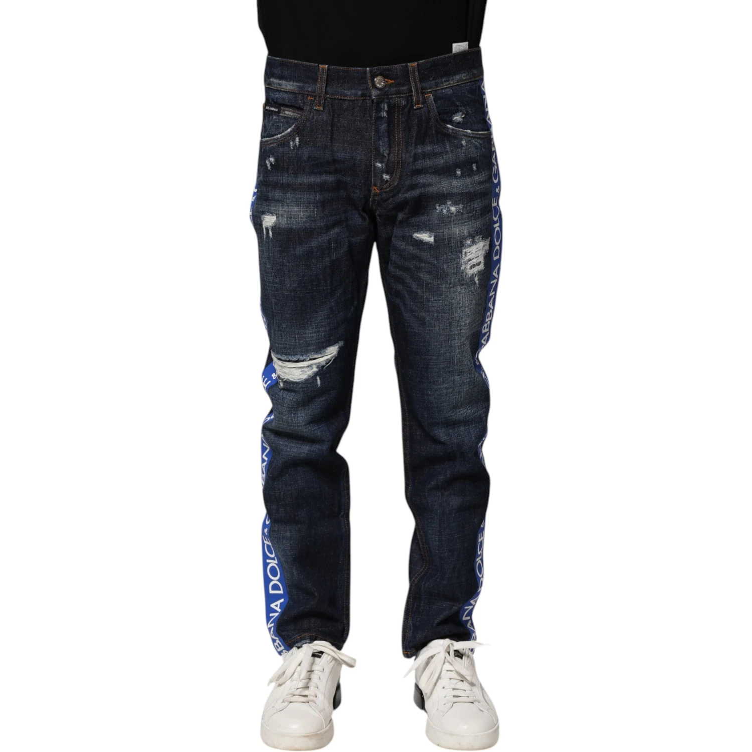 Dark Blue Tattered Skinny Denim Jeans