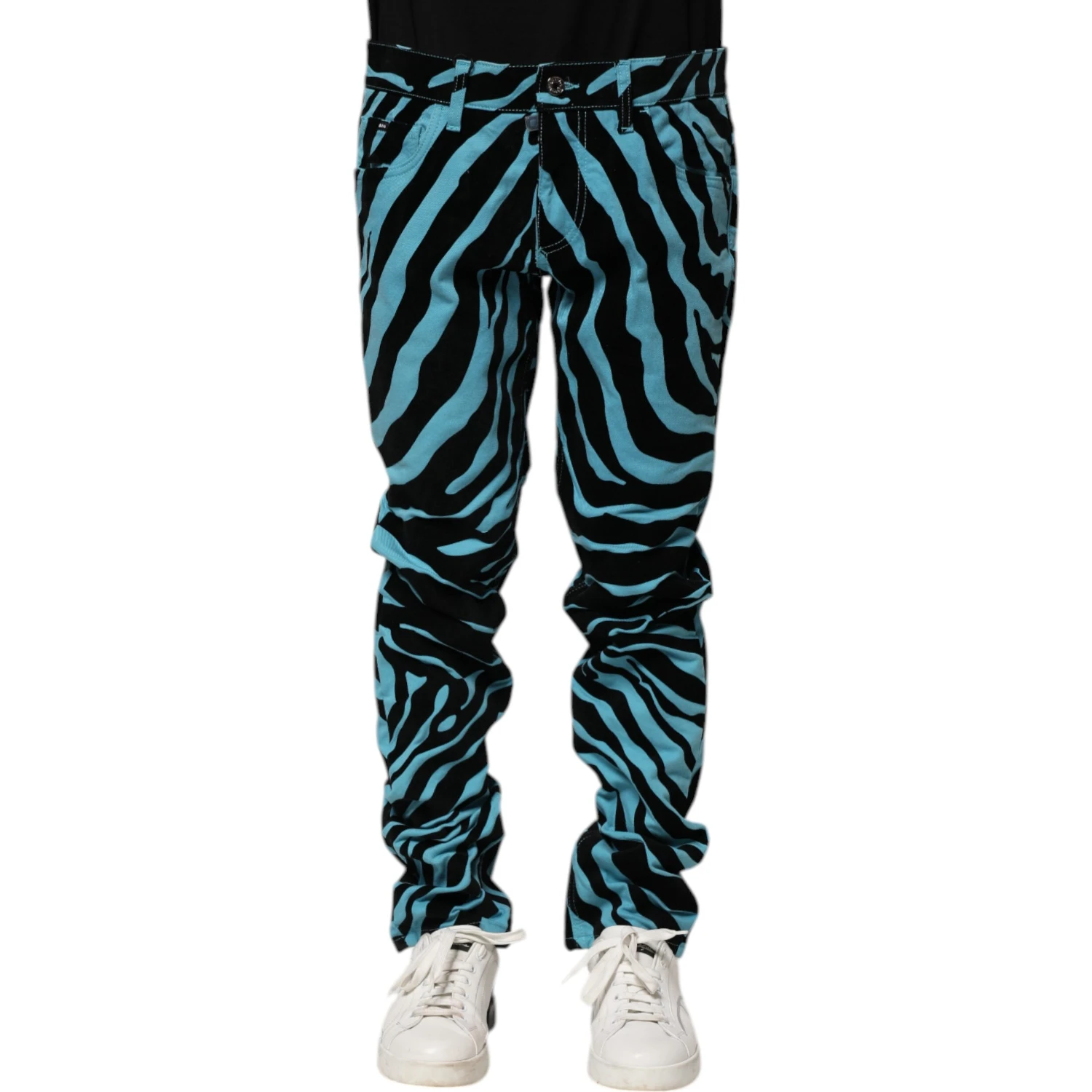 Blue Black Stripes Skinny Denim Jeans