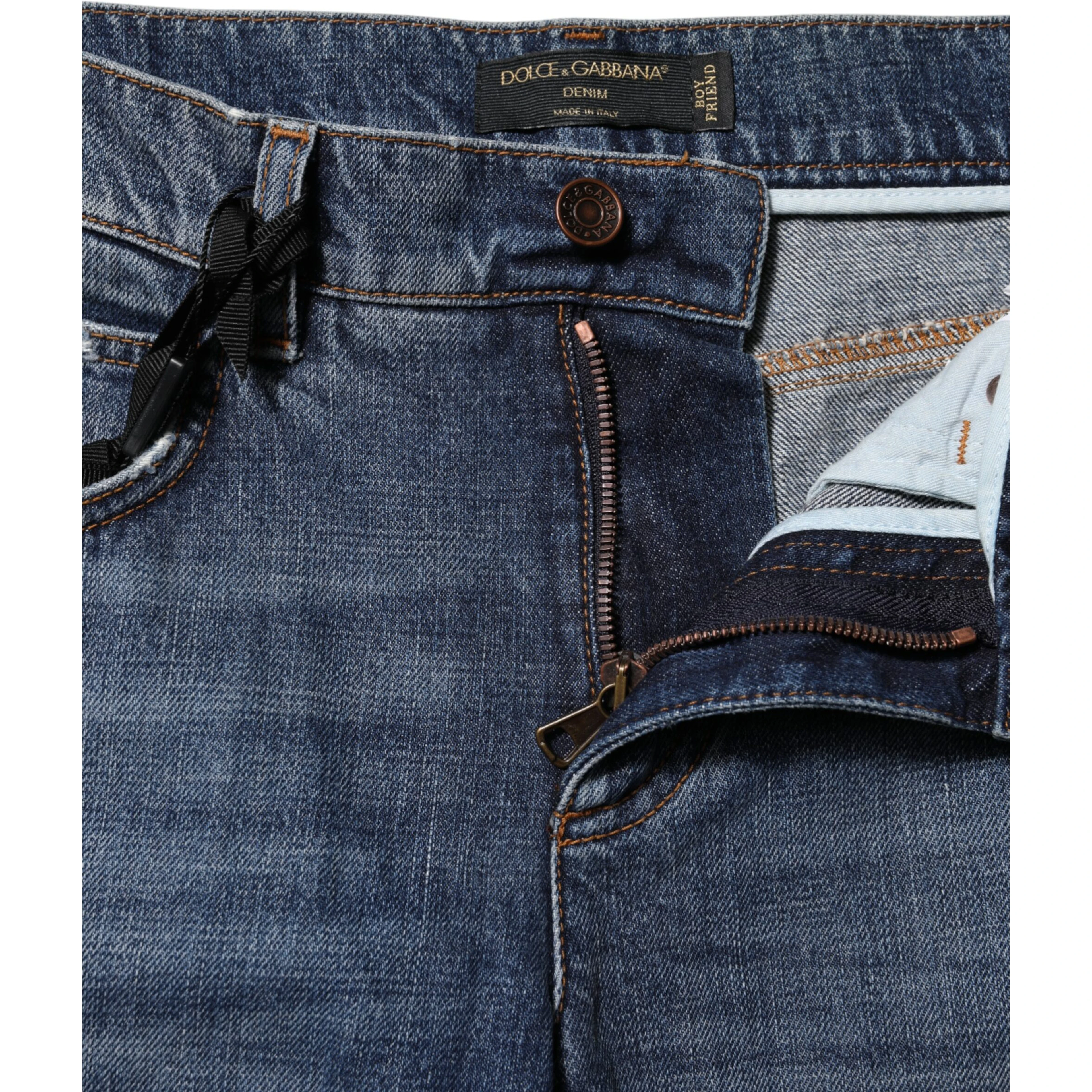 Blue Cotton Tattered Boyfriend Denim Jeans