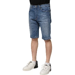 Blue Cotton Stretch Men Denim Bermuda Shorts