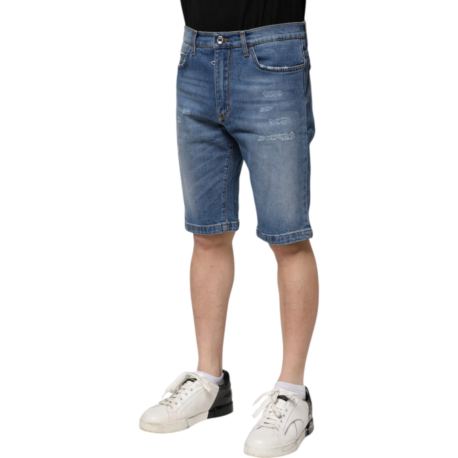Blue Cotton Stretch Men Denim Bermuda Shorts