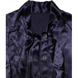 Dark Purple Silk Ascot Collared Blouse Top