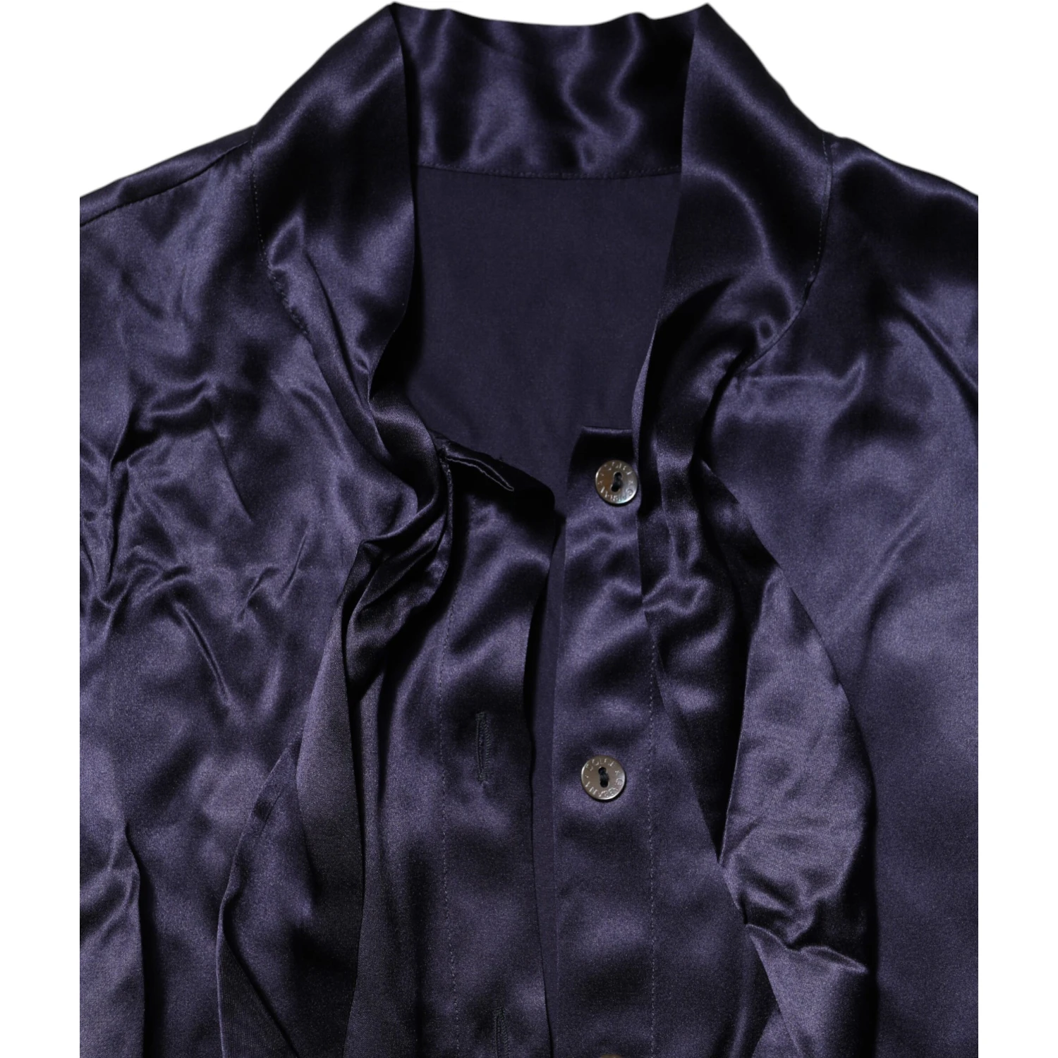 Dark Purple Silk Ascot Collared Blouse Top
