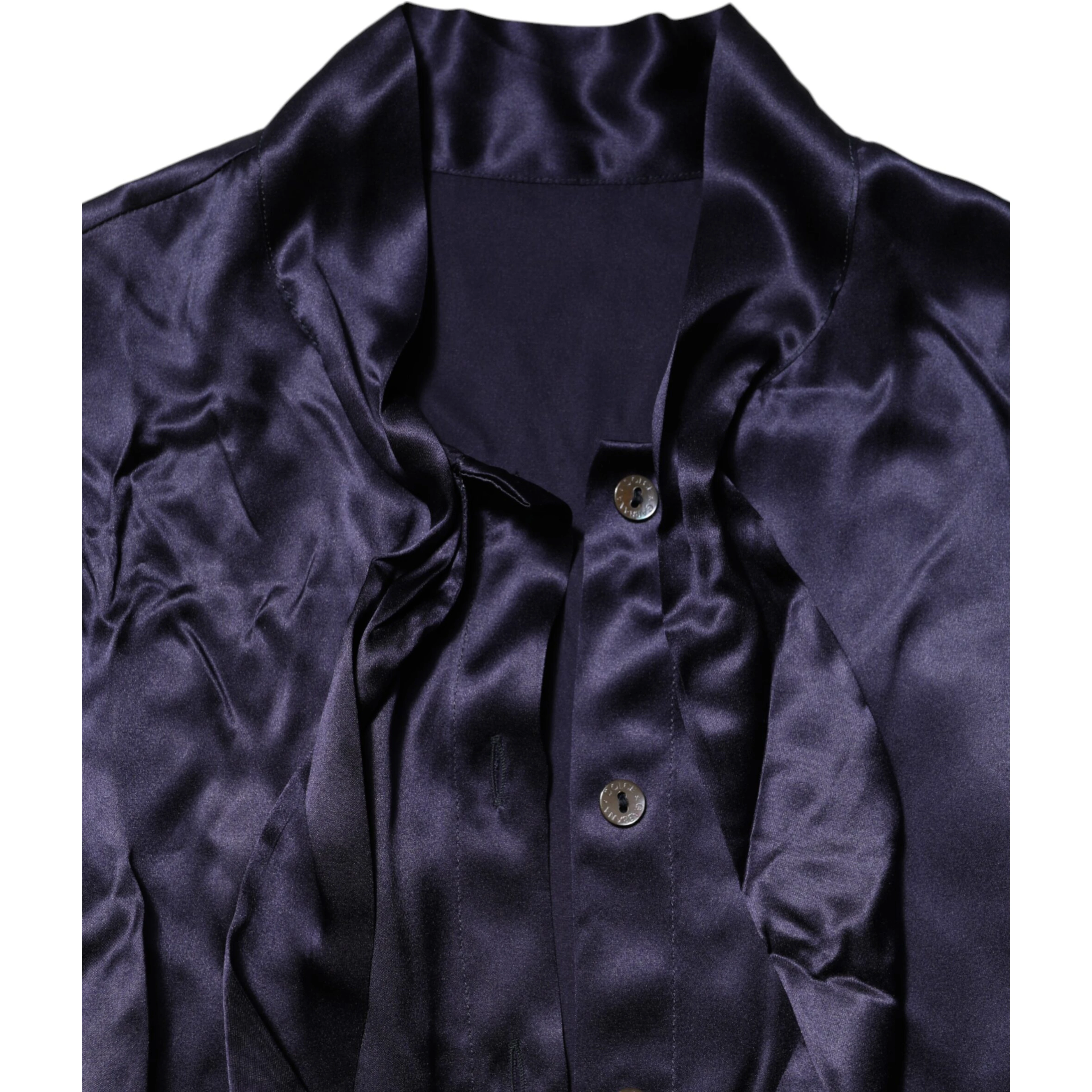 Dark Purple Silk Ascot Collared Blouse Top