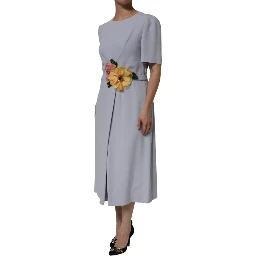 Gray Viscose ShortSleeve Sheath Midi Dress
