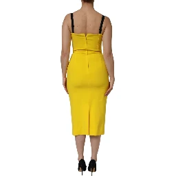 Yellow Polyester Sleeveless Sheath Midi Dress