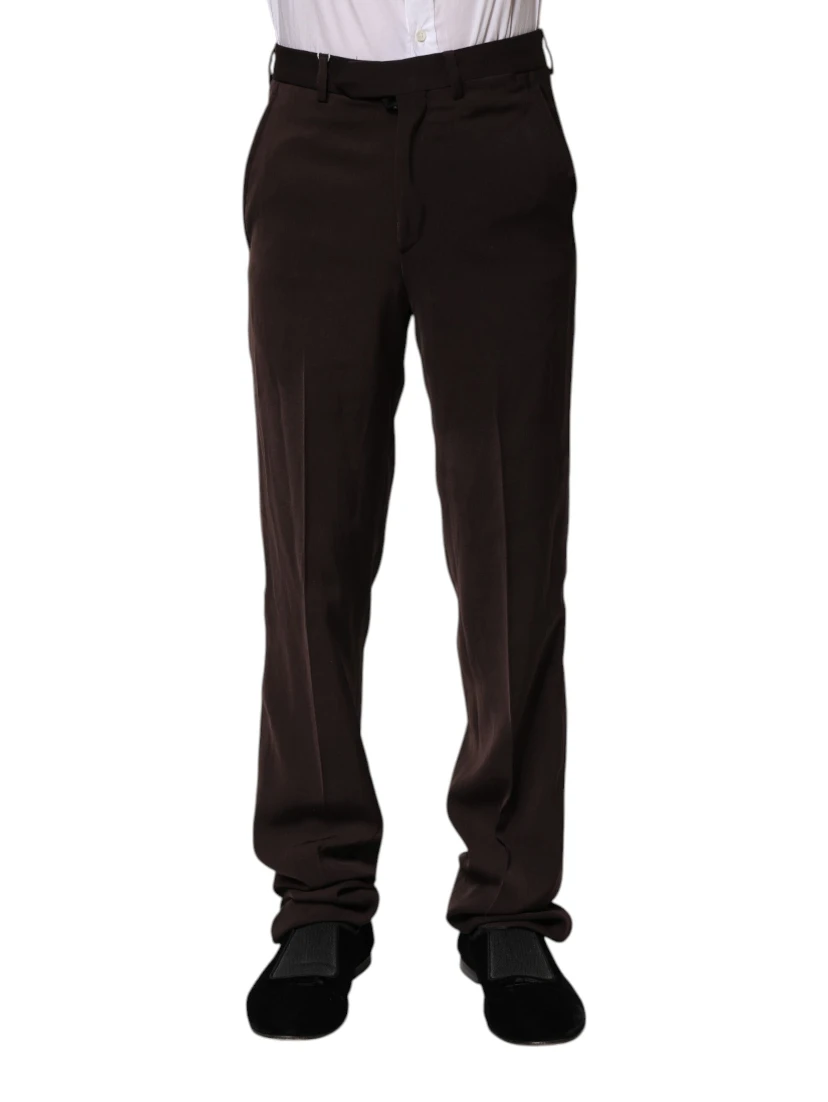 Dark Brown Mid Waist Dress Formal Pants