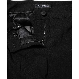 Black Wool Mid Waisted Tapered Dress Pants