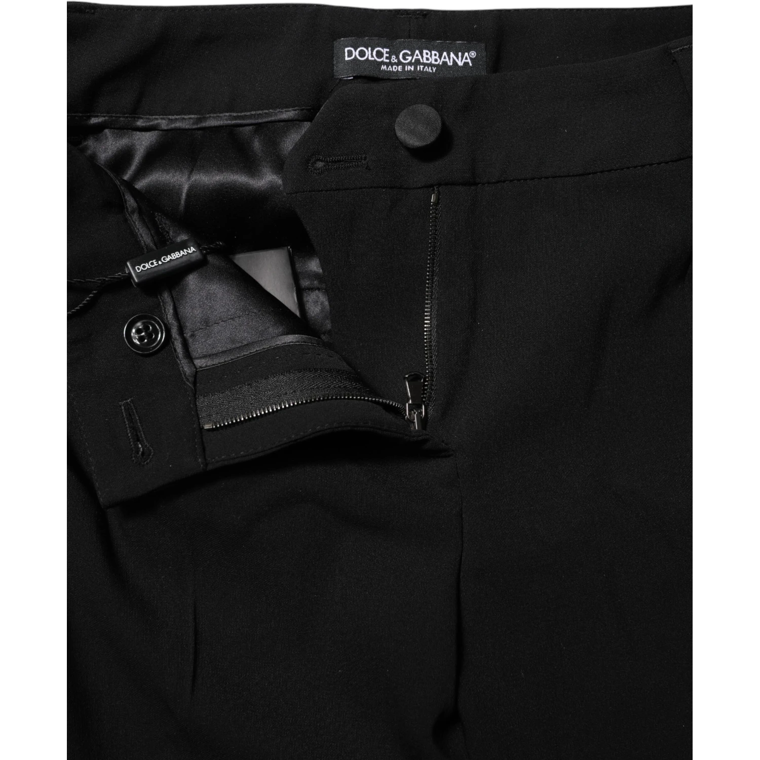 Black Wool Mid Waisted Tapered Dress Pants