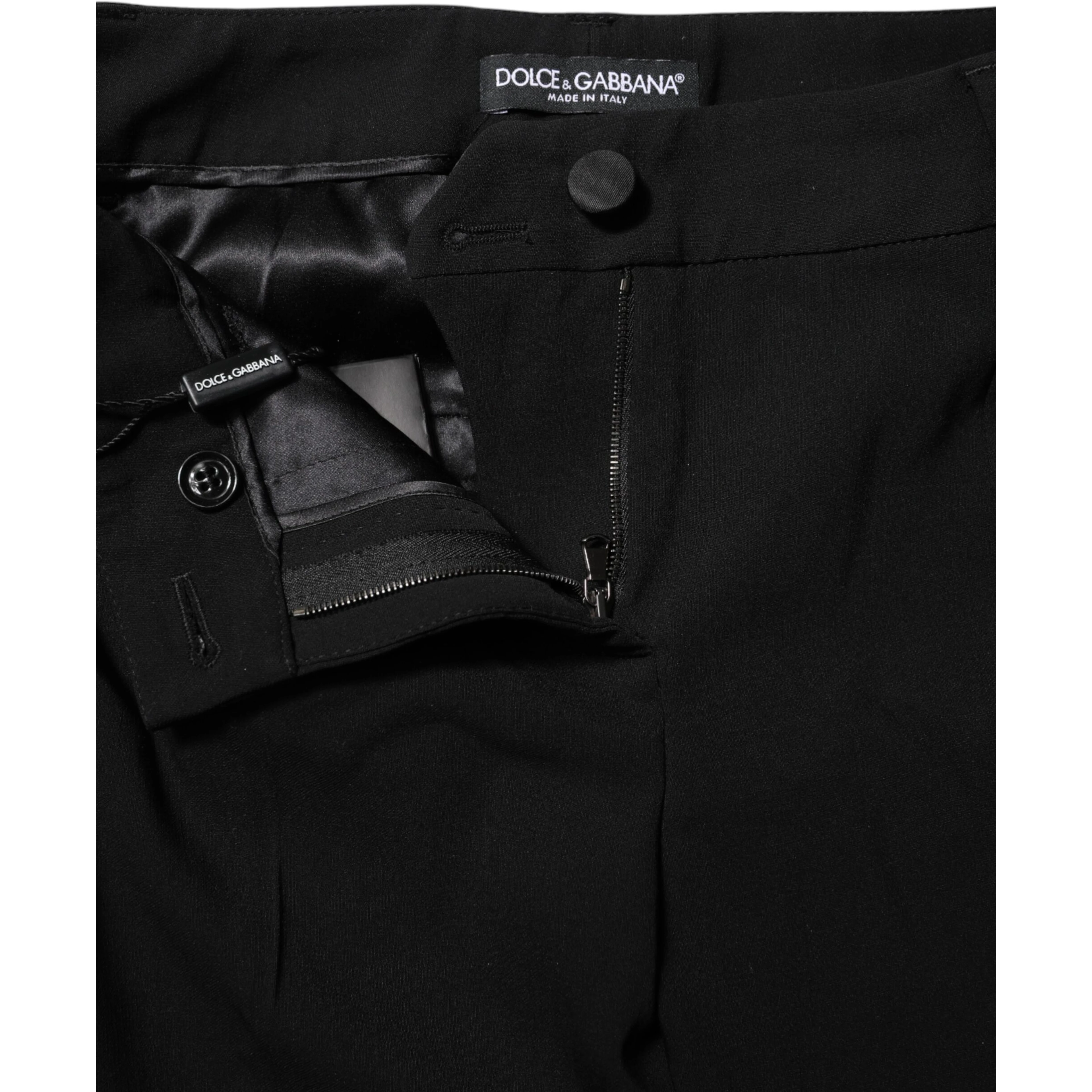 Black Wool Mid Waisted Tapered Dress Pants
