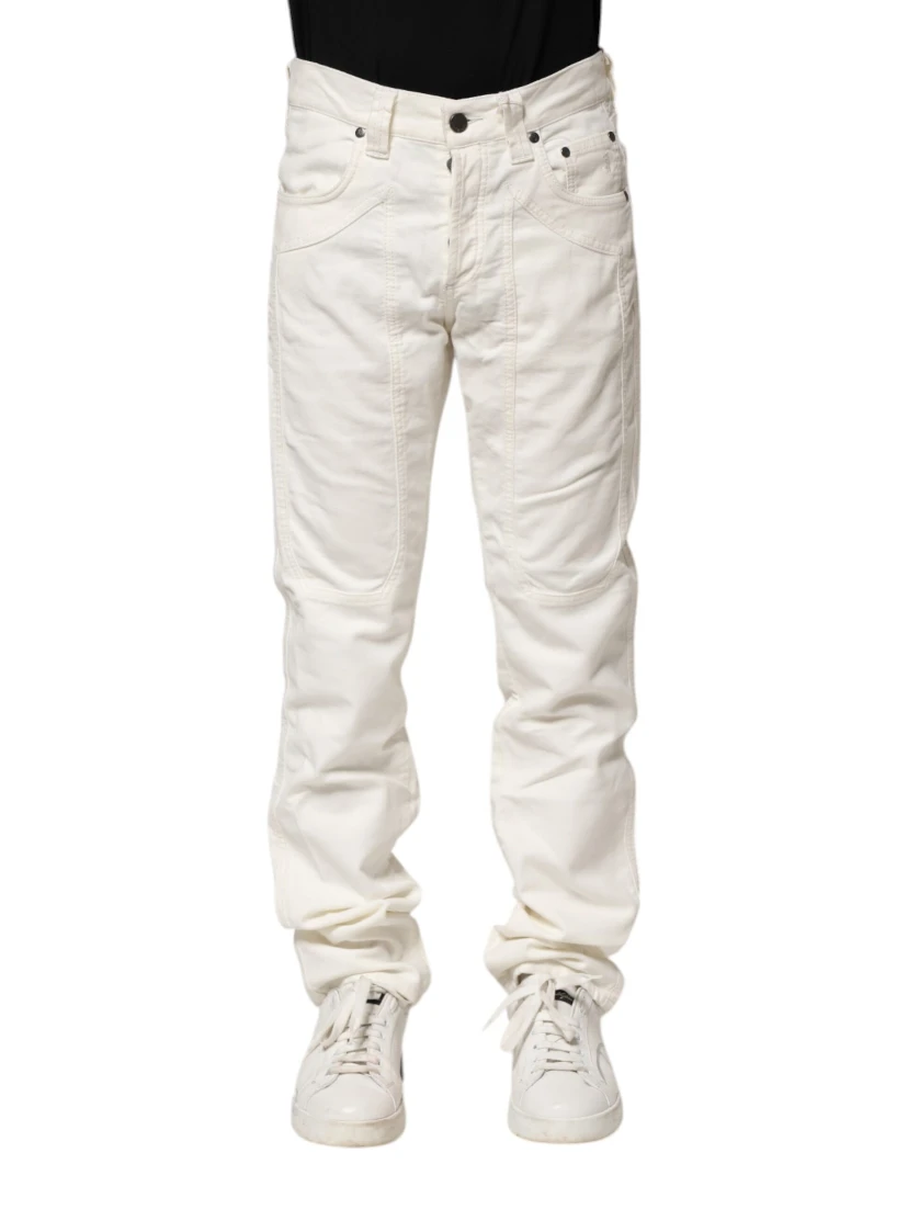 White Cotton Stretch Straight Fit Men Denim Jeans