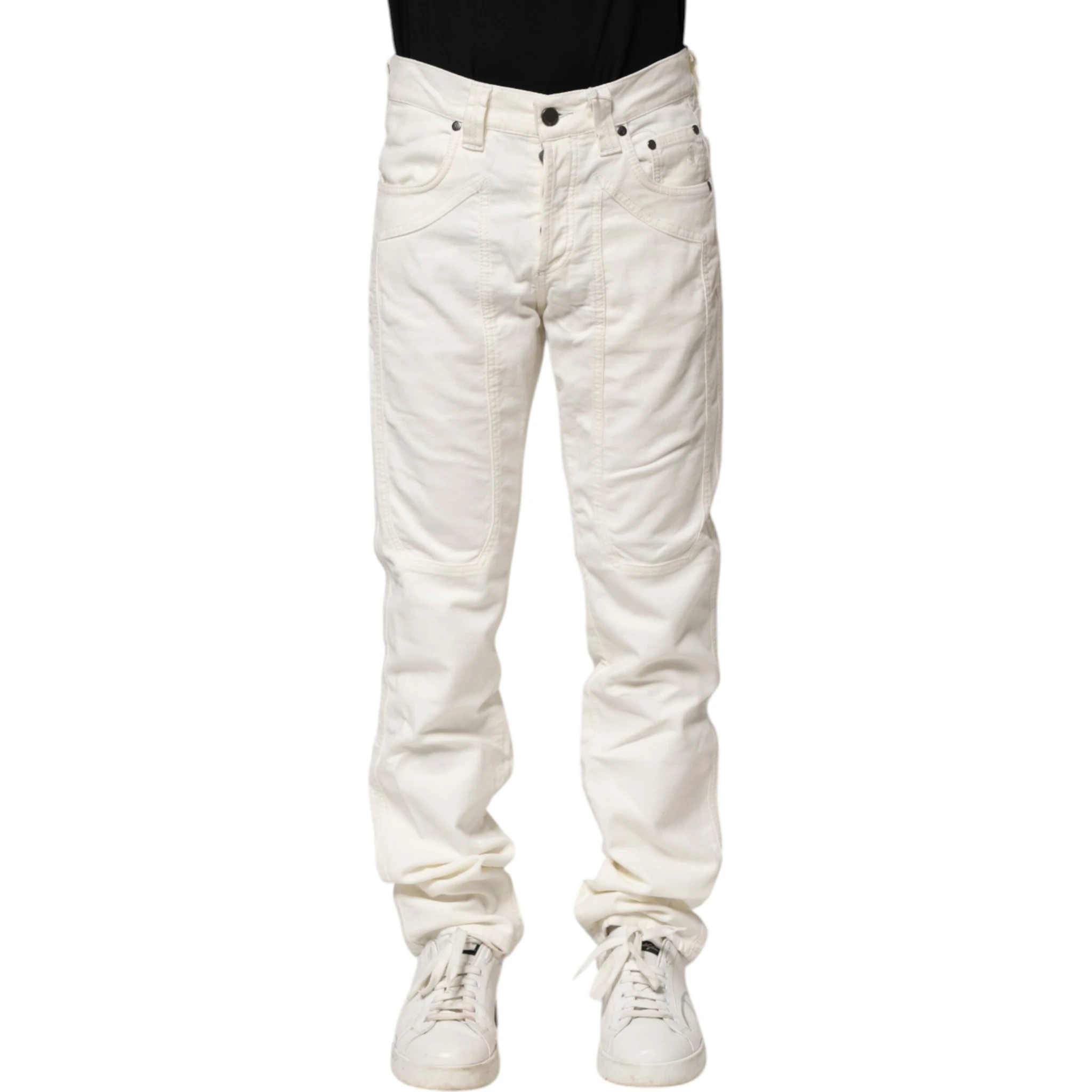White Cotton Stretch Straight Fit Men Denim Jeans