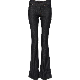 Blue Mid Waist Cotton Wide Leg Denim Jeans
