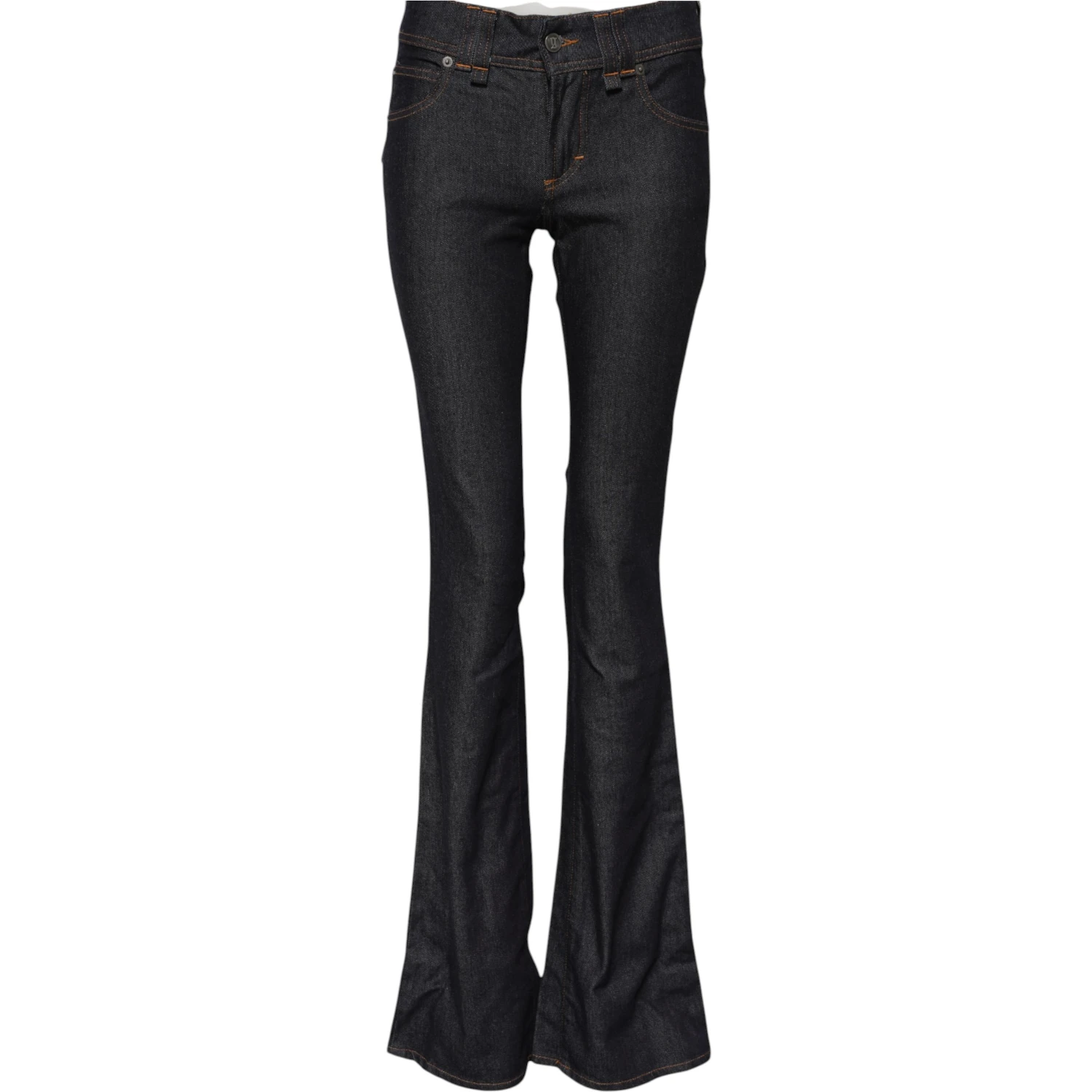 Blue Mid Waist Cotton Wide Leg Denim Jeans