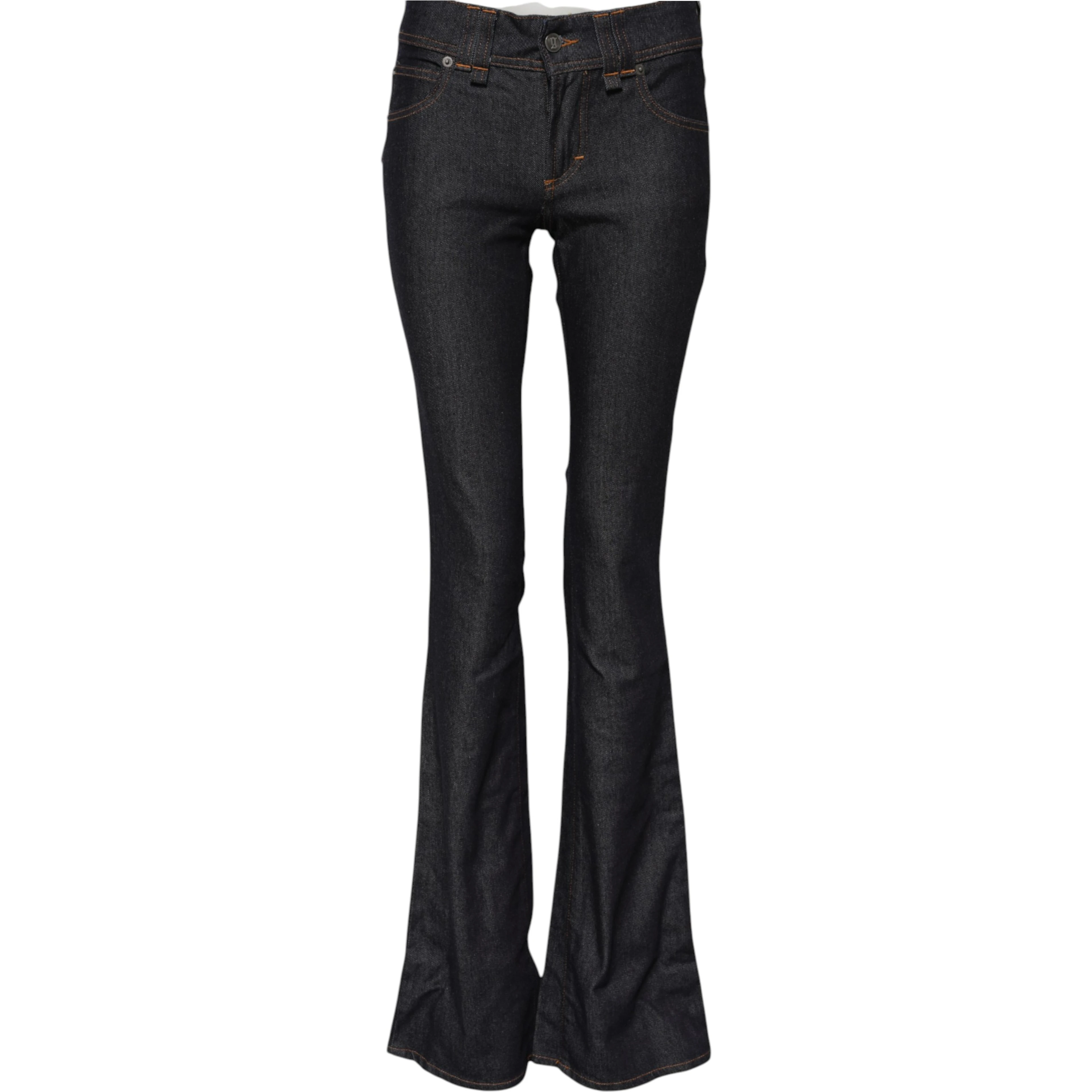 Blue Mid Waist Cotton Wide Leg Denim Jeans