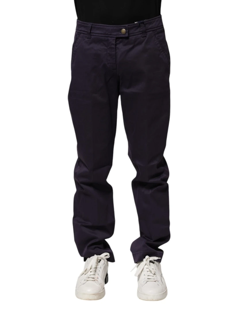 Dark Purple Mid Waist Casual Straight Pants