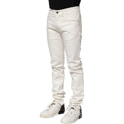 White Cotton Skinny Men Denim Jeans