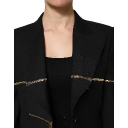Black Wool Zipper Detailing Blazer Jacket