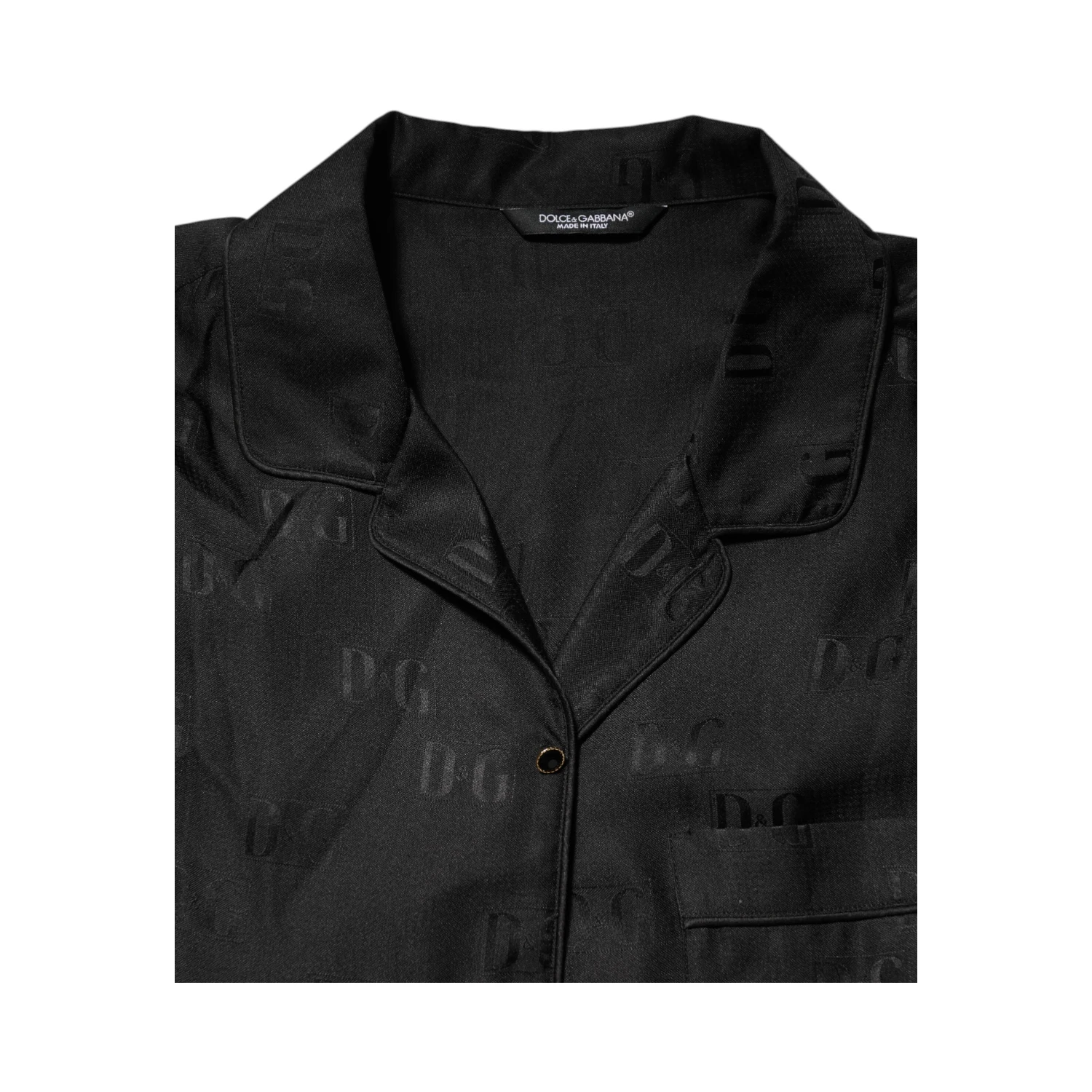Black Silk DG Embroidery Long Sleeves Top