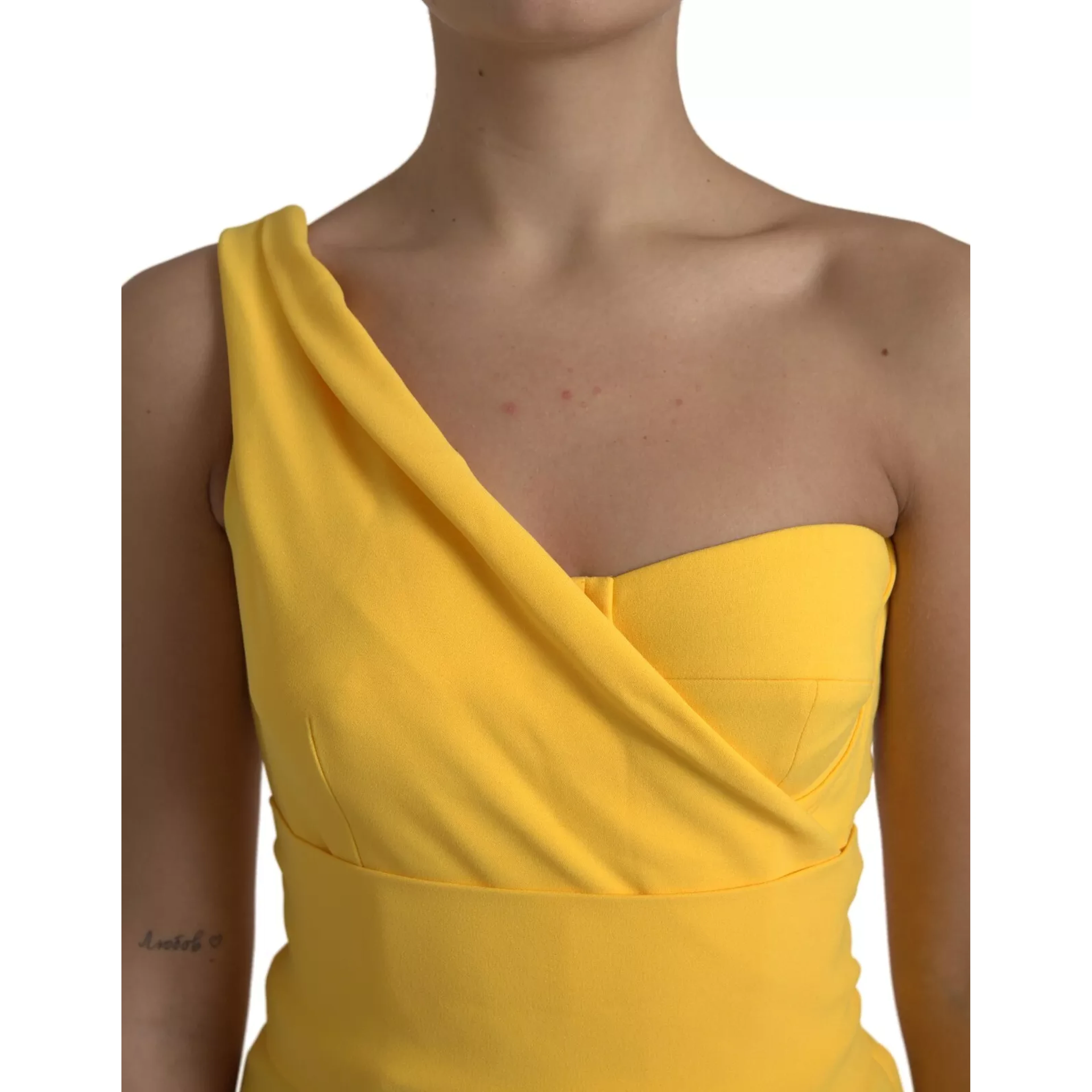 Yellow One Shoulder Side Slit Sheath Dress