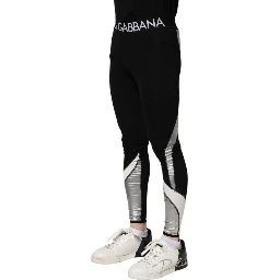 Black Silver Nylon Skinny Men Leggings Pants