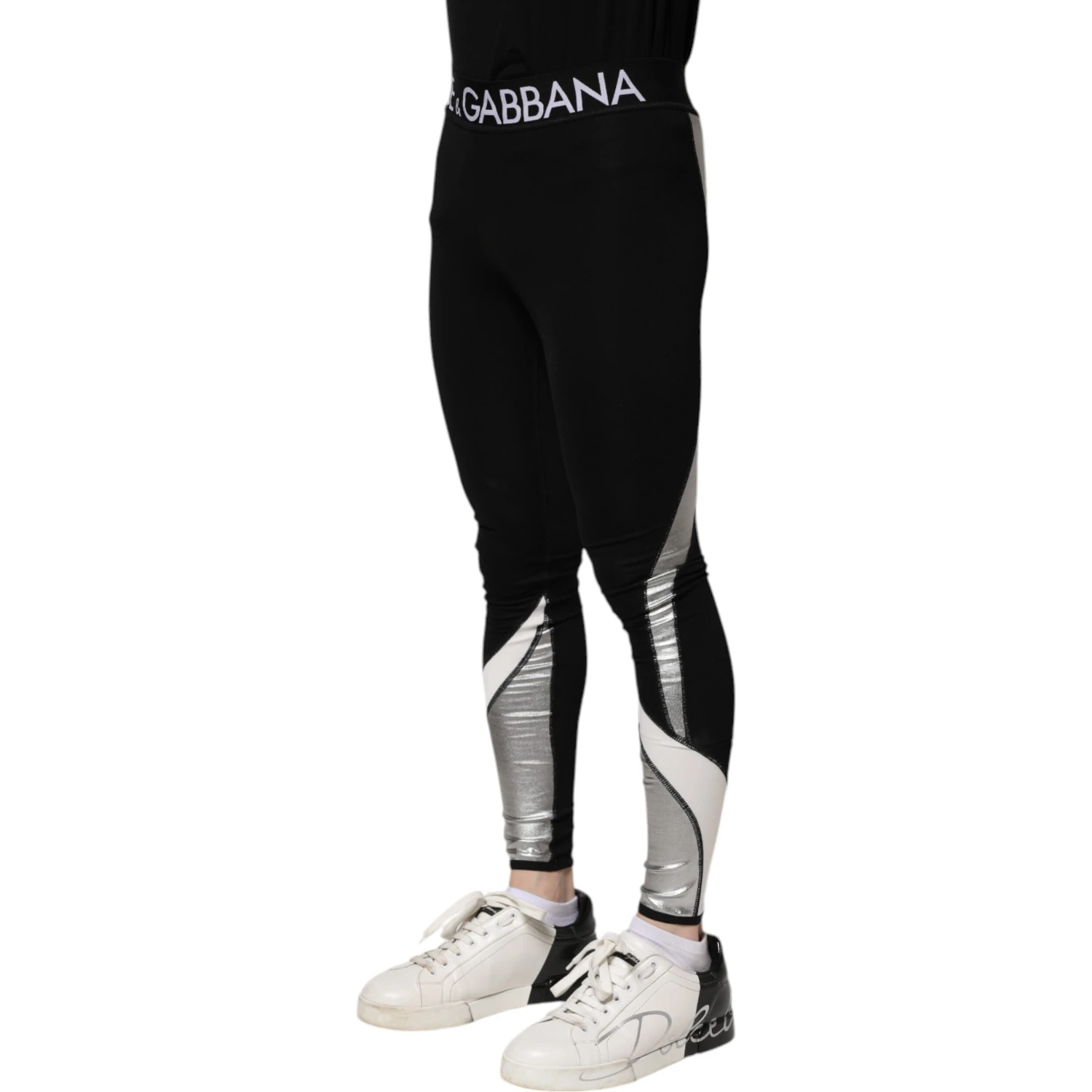 Black Silver Nylon Skinny Men Leggings Pants