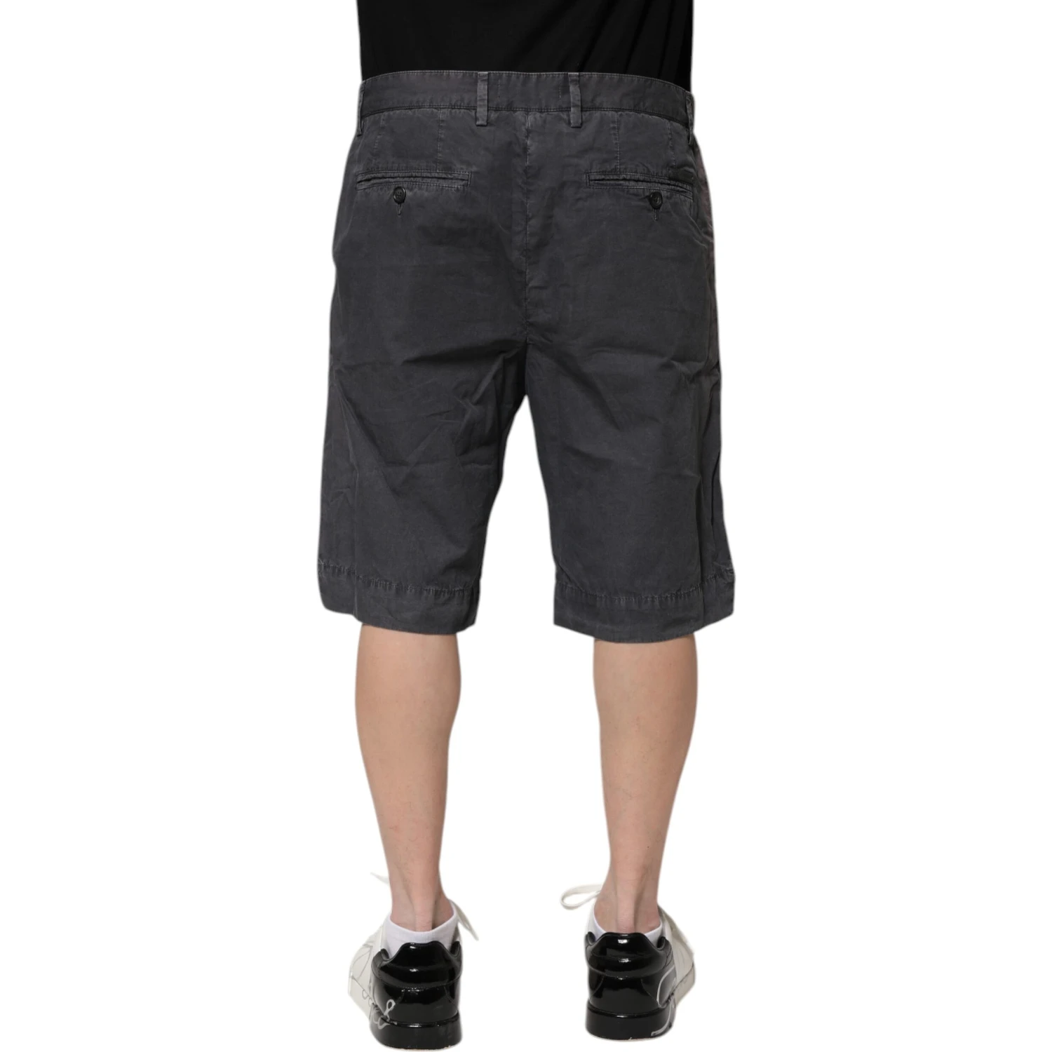 Dark Gray Cotton Stretch Denim Bermuda Shorts