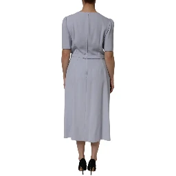 Gray Viscose ShortSleeve Sheath Midi Dress