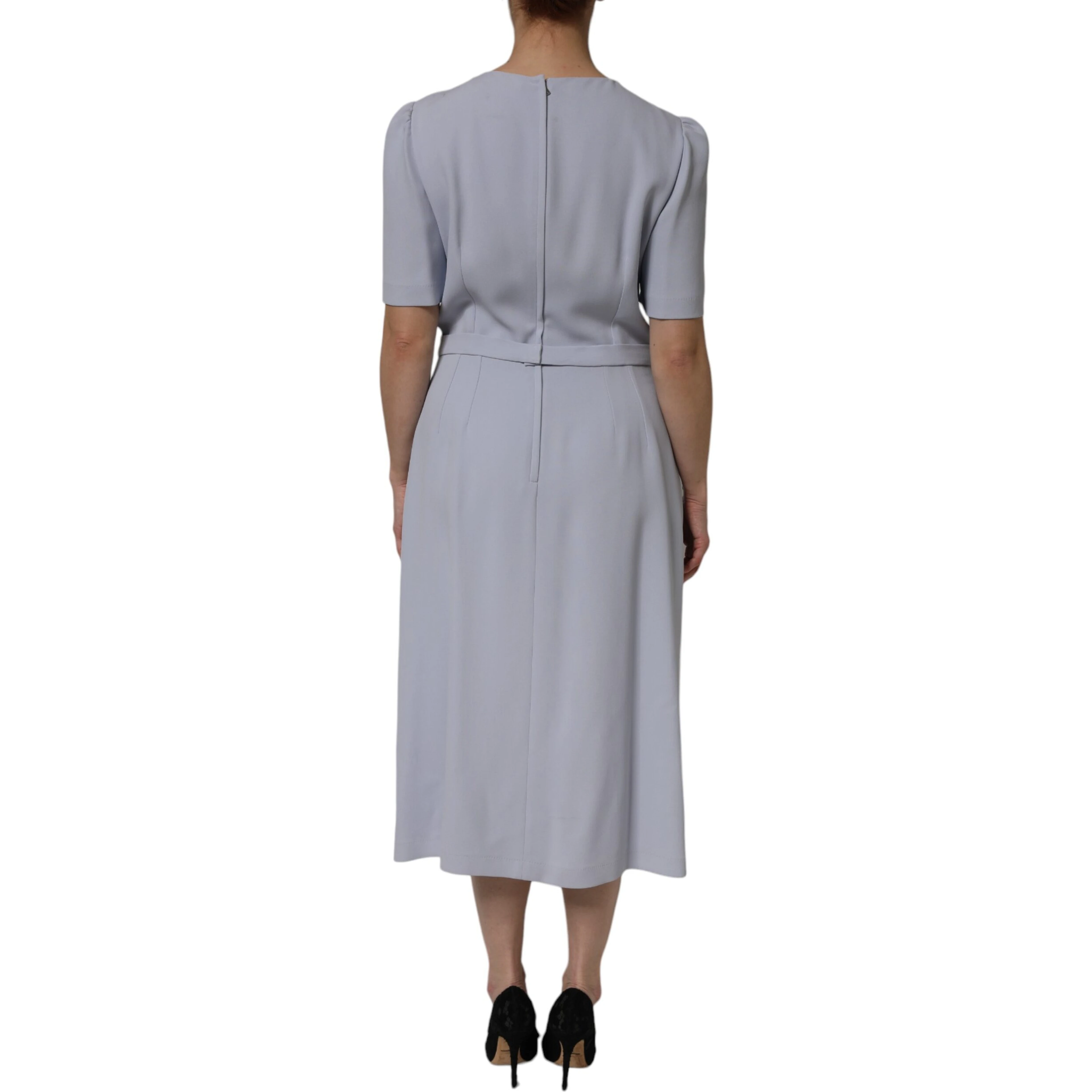 Gray Viscose ShortSleeve Sheath Midi Dress