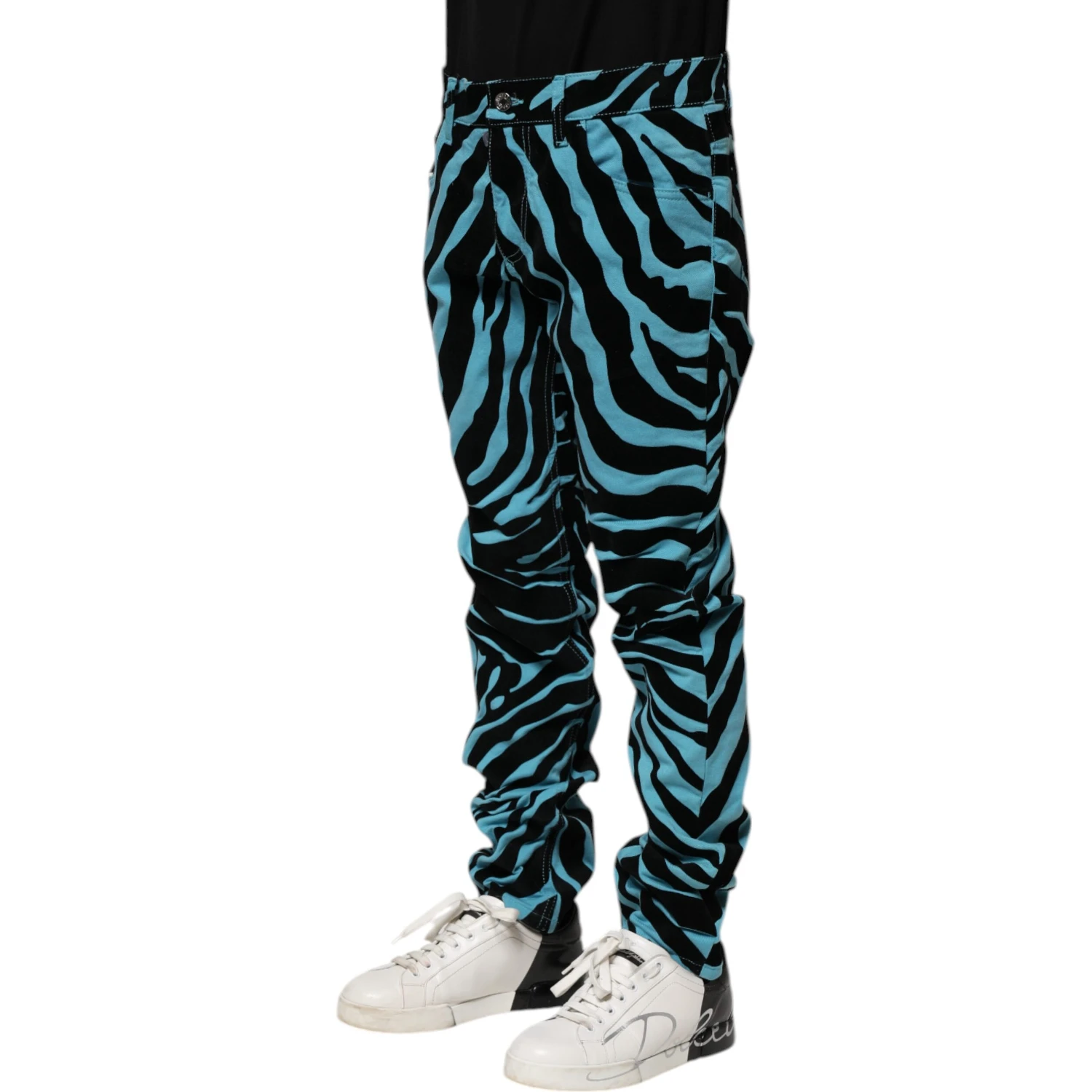 Blue Black Stripes Skinny Denim Jeans
