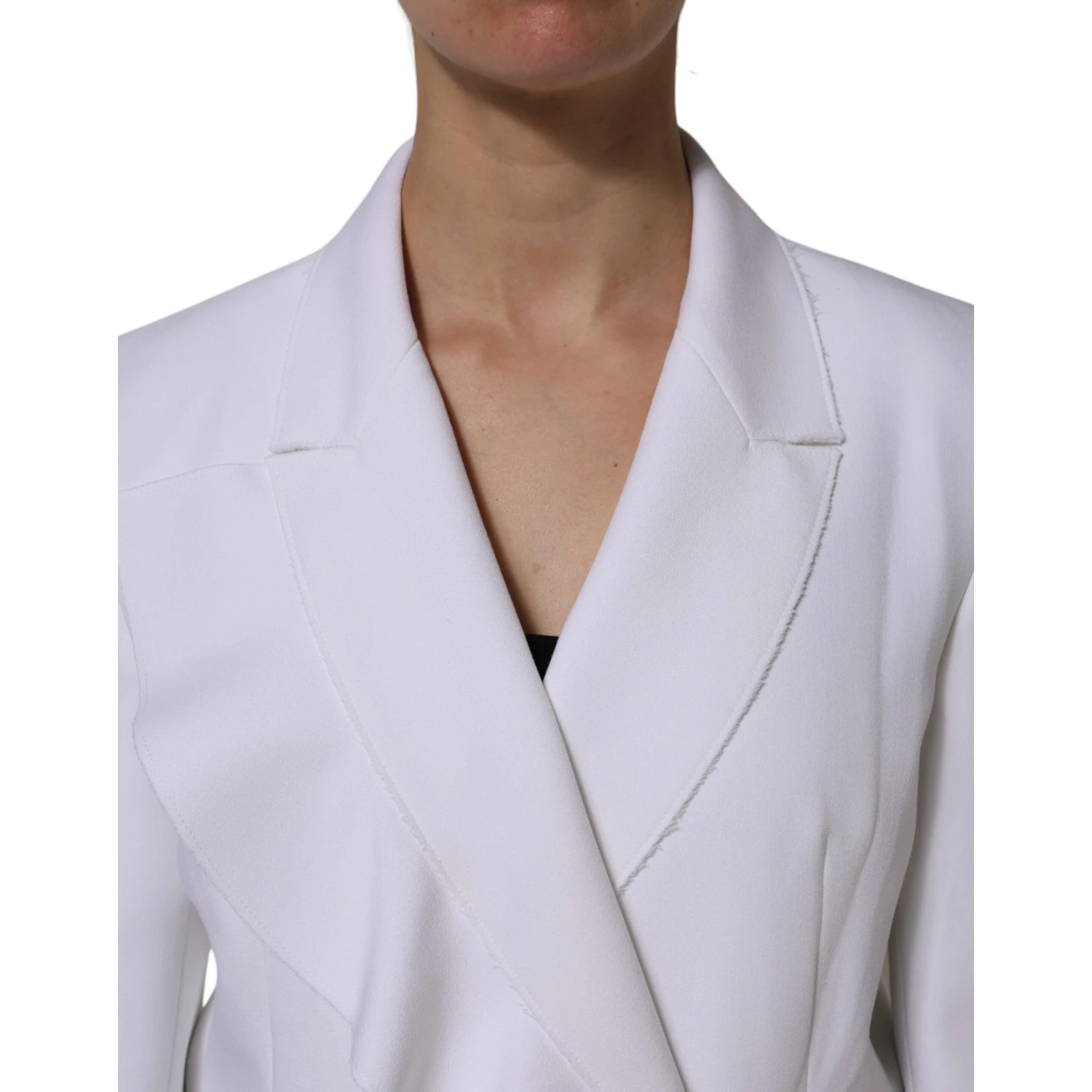 White Polyester Long Sleeves Ruffled Wrap Jacket