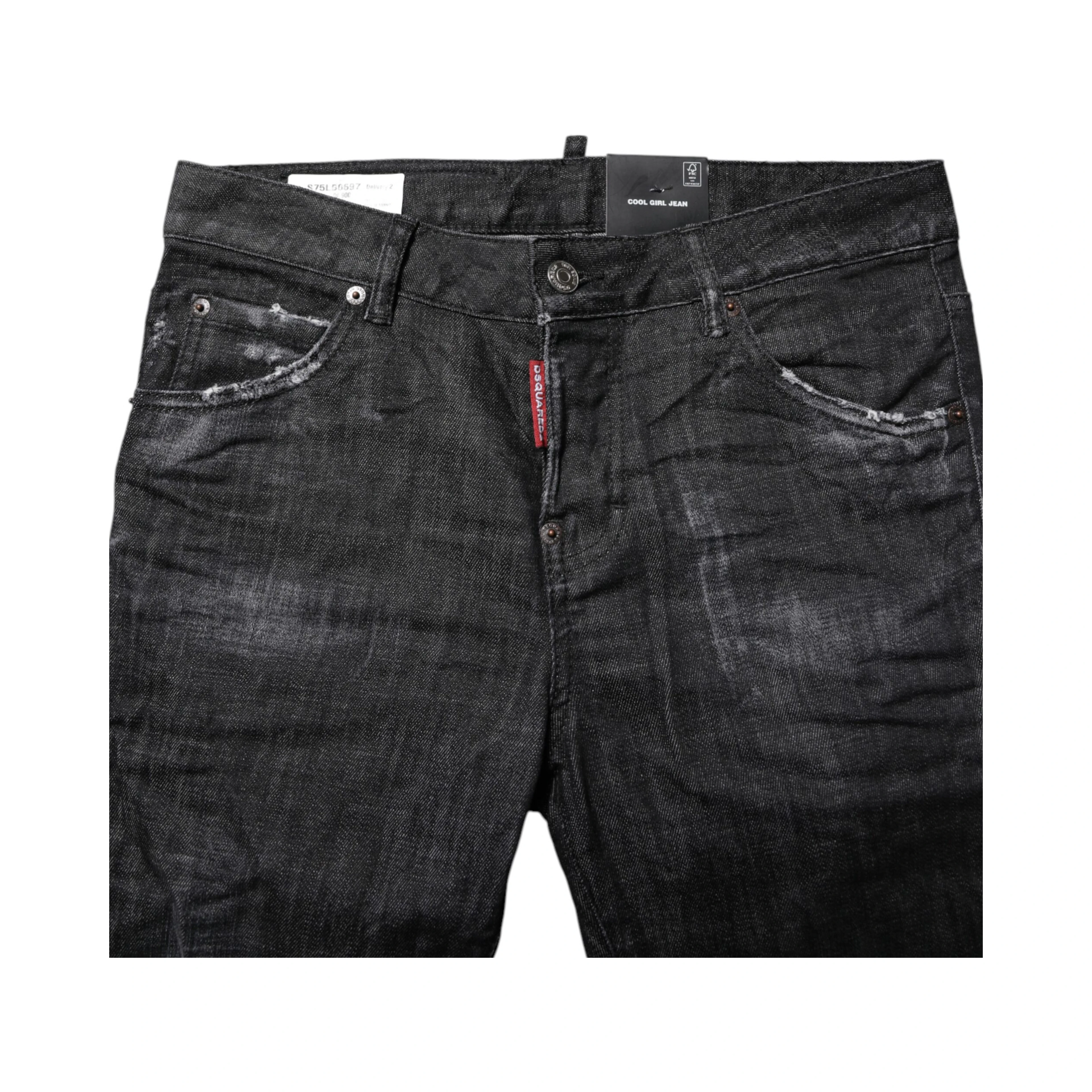 Black Washed Cotton Mid Waist Skinny Jeans