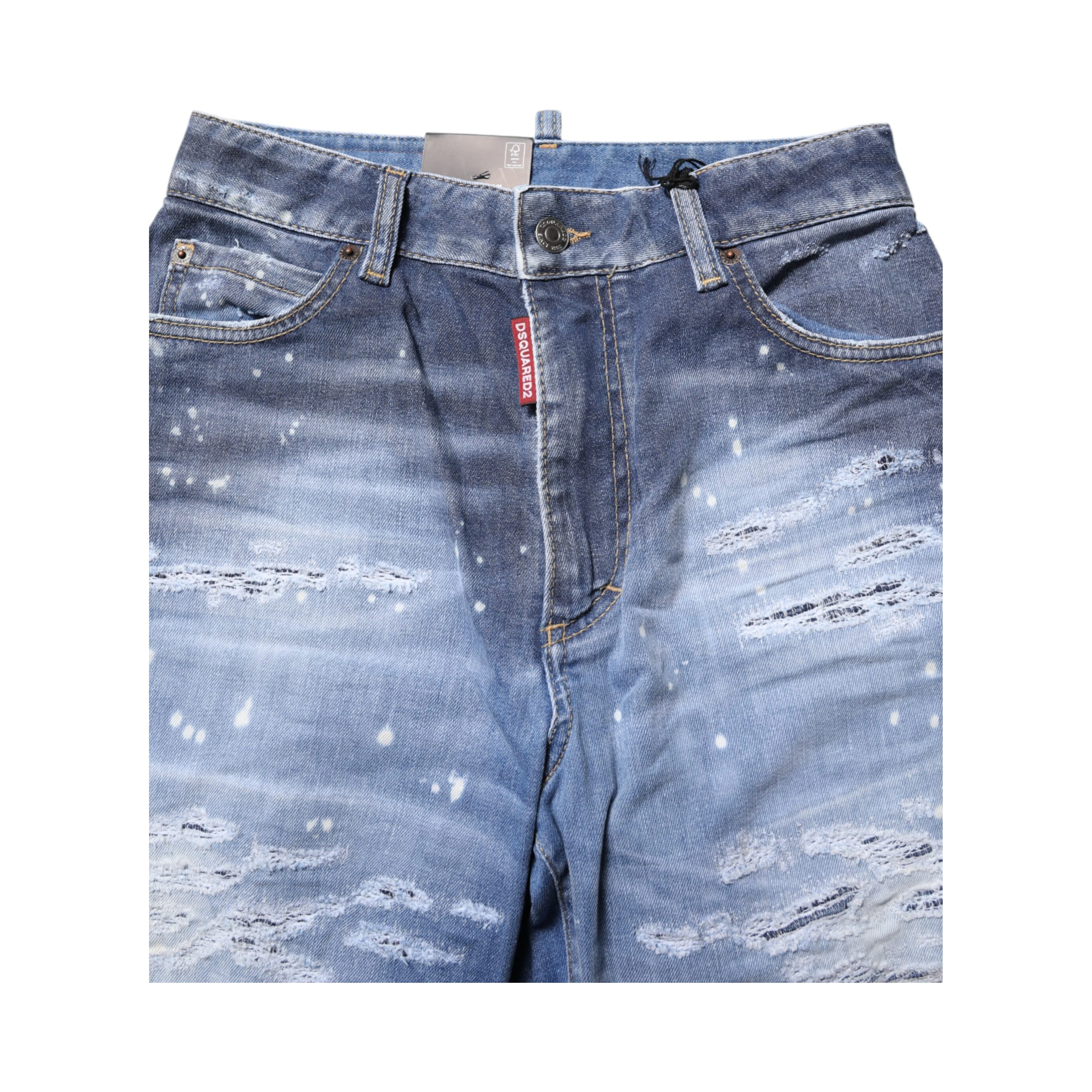 Blue Tattered Cotton Mid Waist Straight Denim Jeans