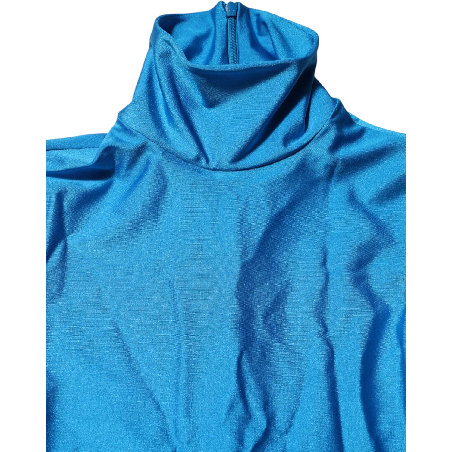 Blue Nylon Turtleneck Bodycon Jumpsuit Dress