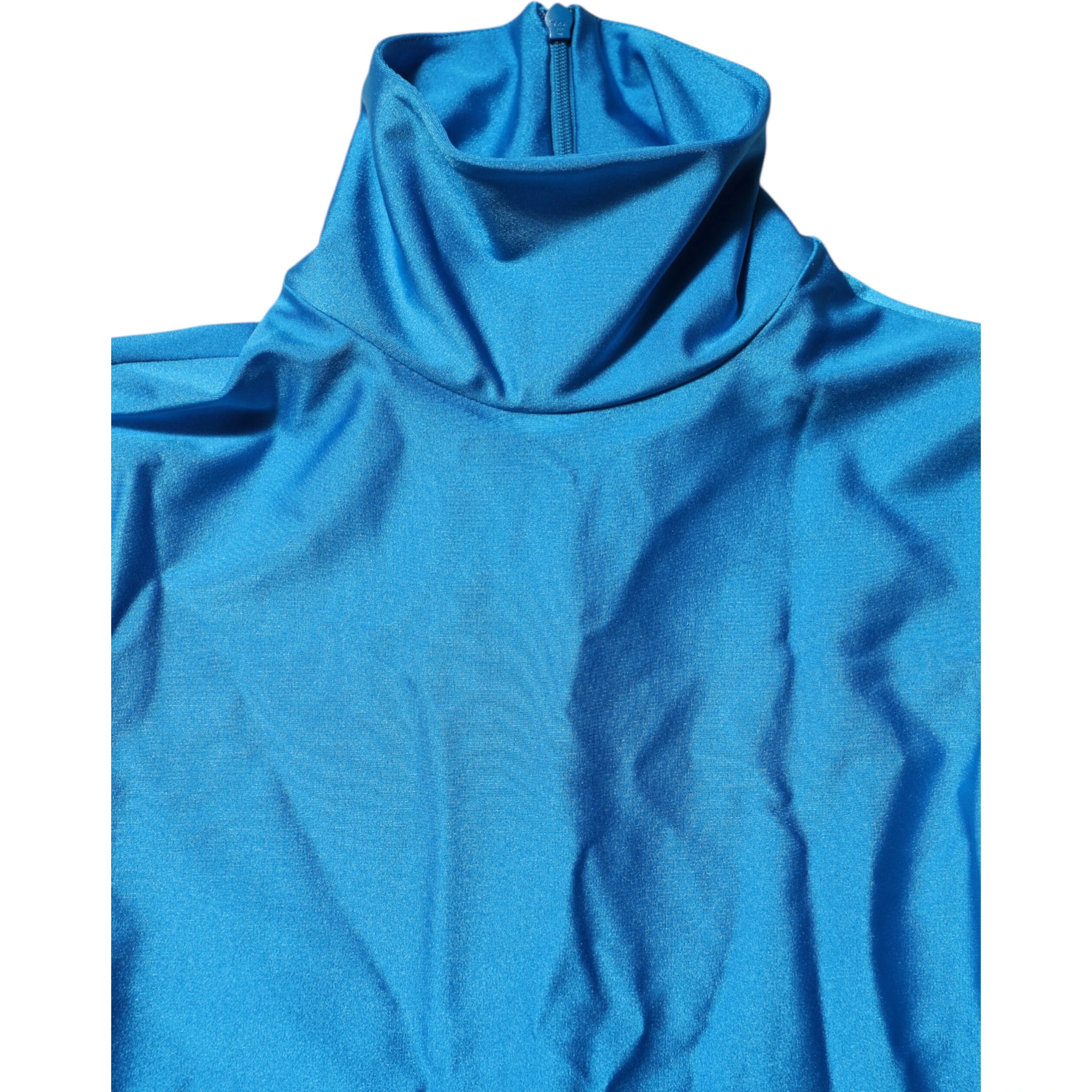 Blue Nylon Turtleneck Bodycon Jumpsuit Dress