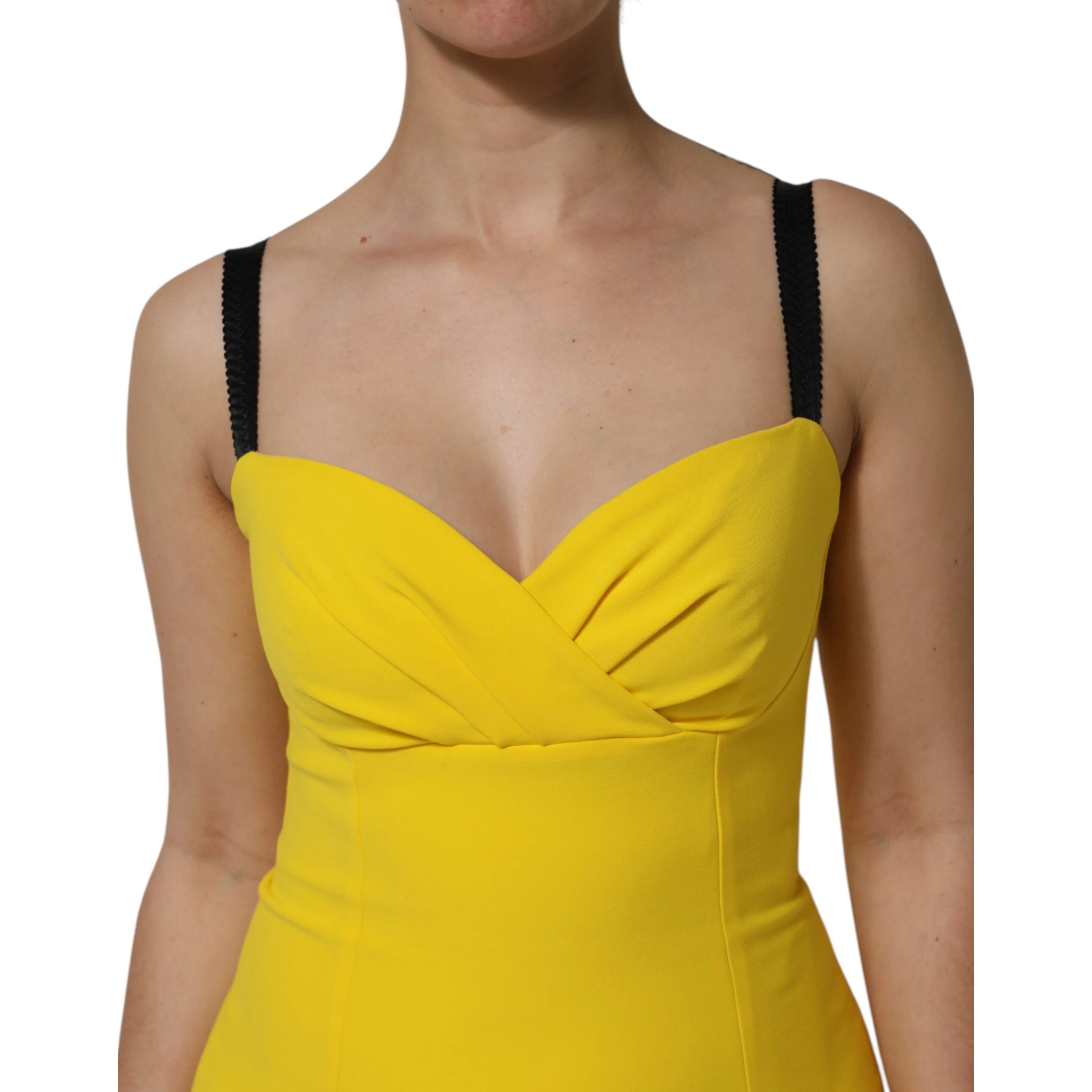 Yellow Polyester Sleeveless Sheath Midi Dress