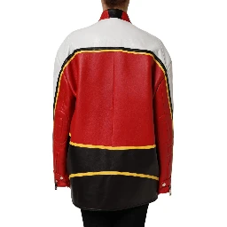 Multicolor Leather Biker Full Zip Coat Jacket