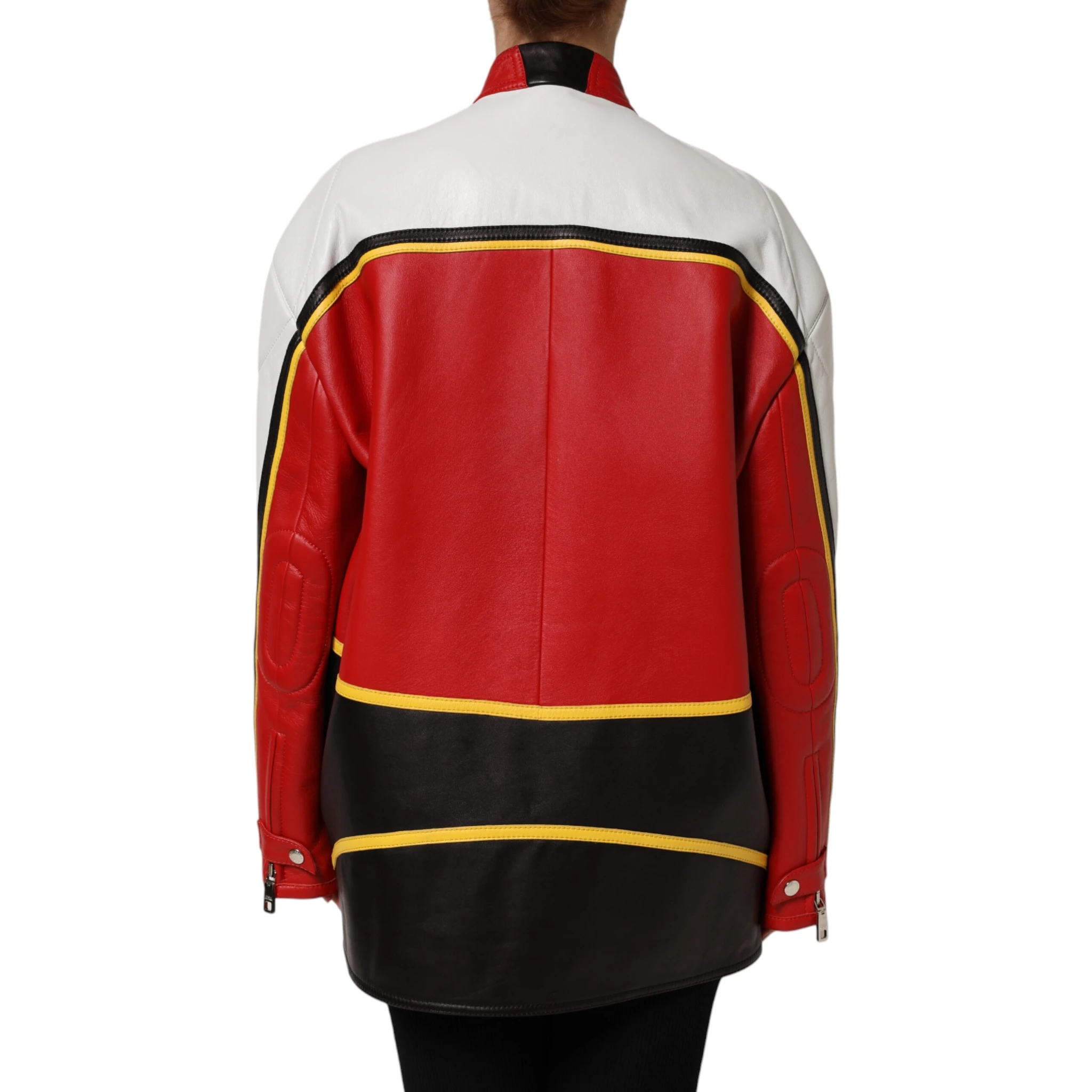 Multicolor Leather Biker Full Zip Coat Jacket