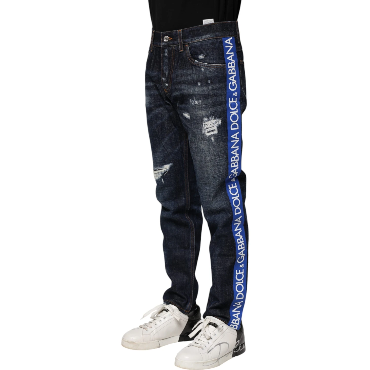 Dark Blue Tattered Skinny Denim Jeans