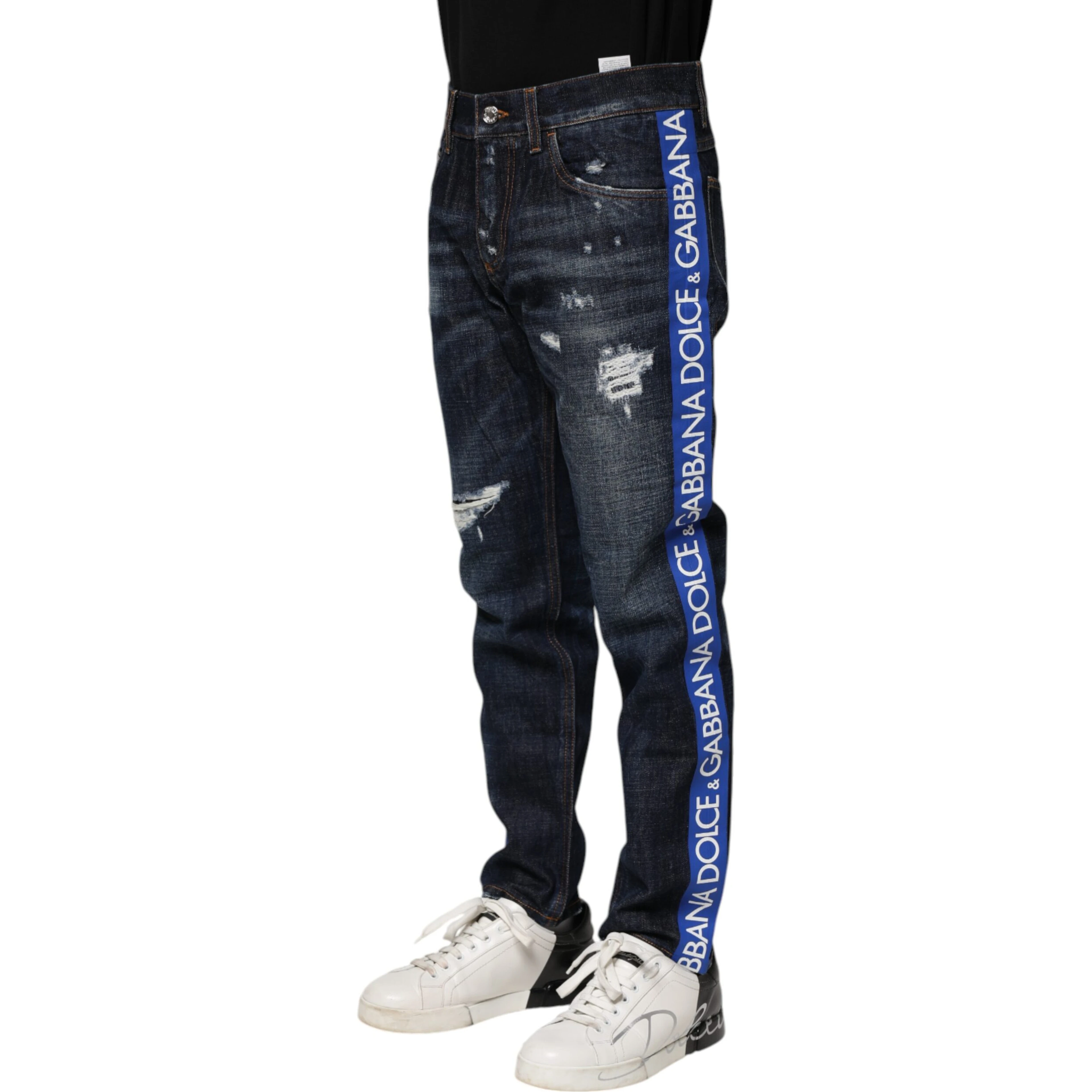 Dark Blue Tattered Skinny Denim Jeans